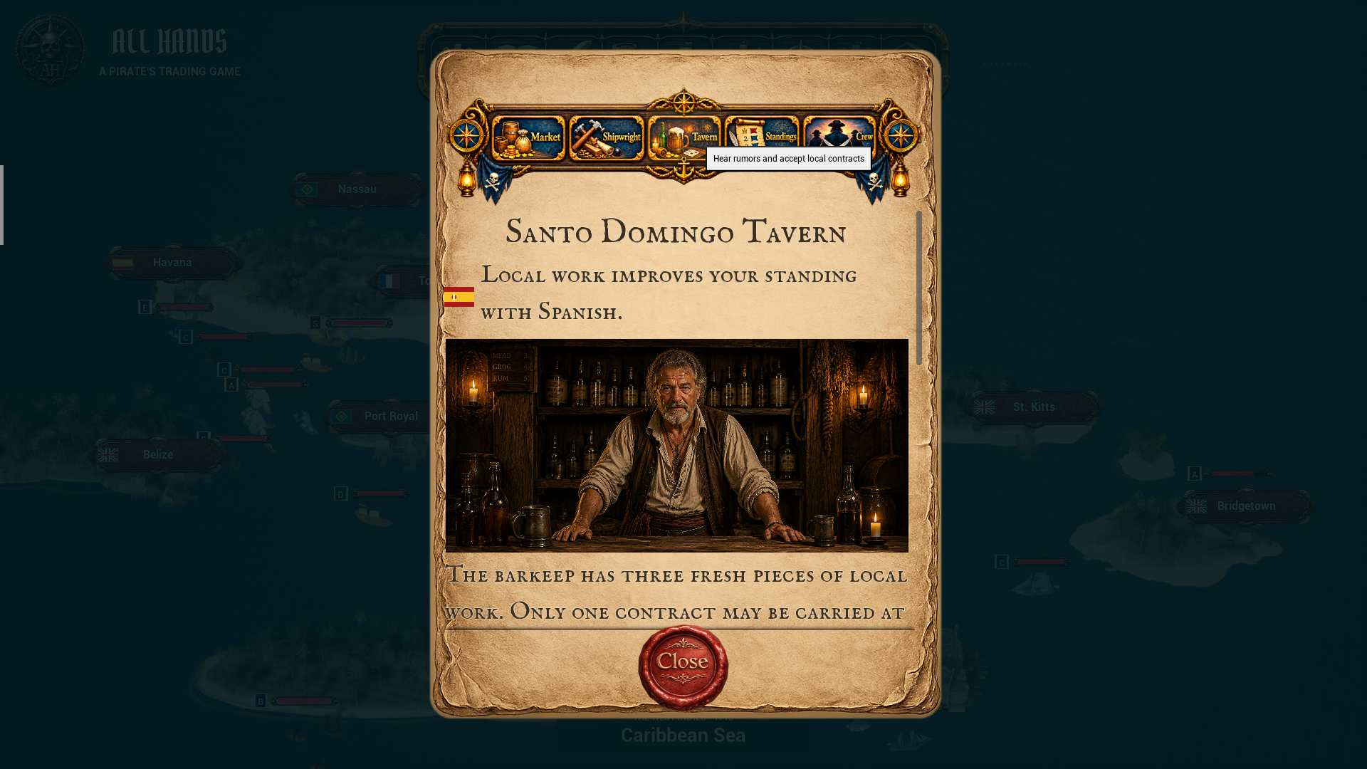Pirate-era tavern conversation in All Hands