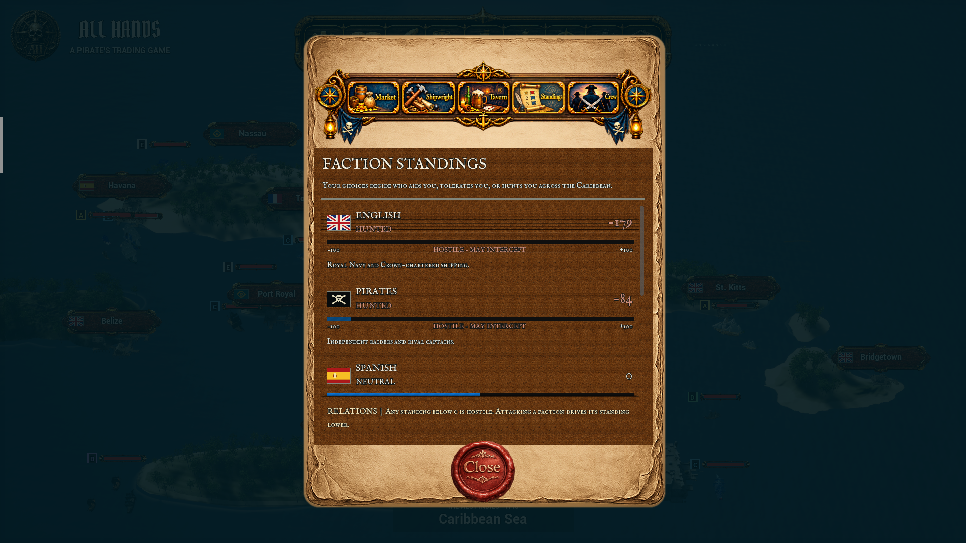 Faction standings screen in All Hands
